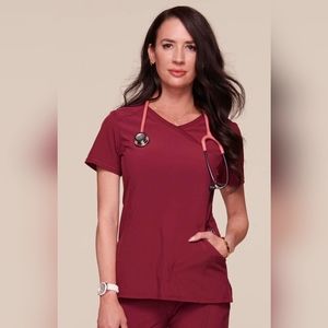 Cherokee Infinity Mock Wrap Scrub Top in Wine Size 3X